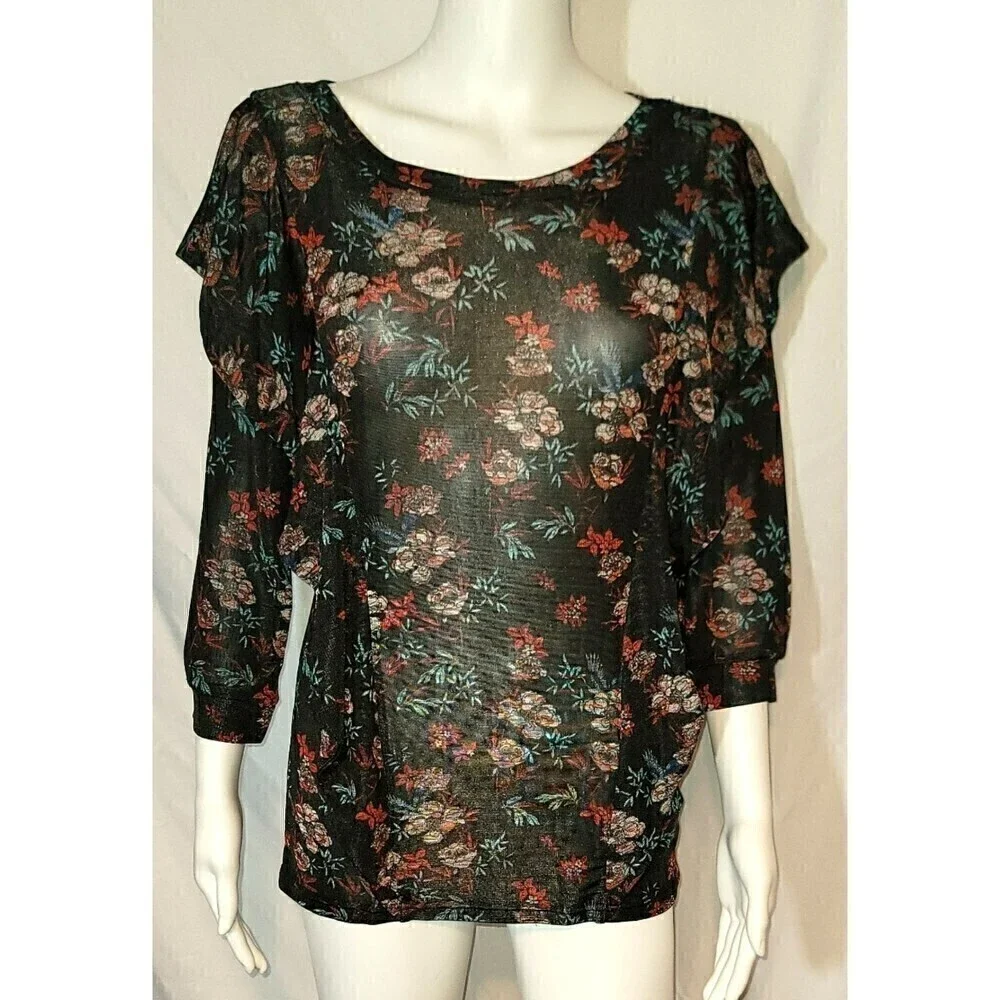 Free People Floral Dock Street Top Stretch Ruffle - Size SP